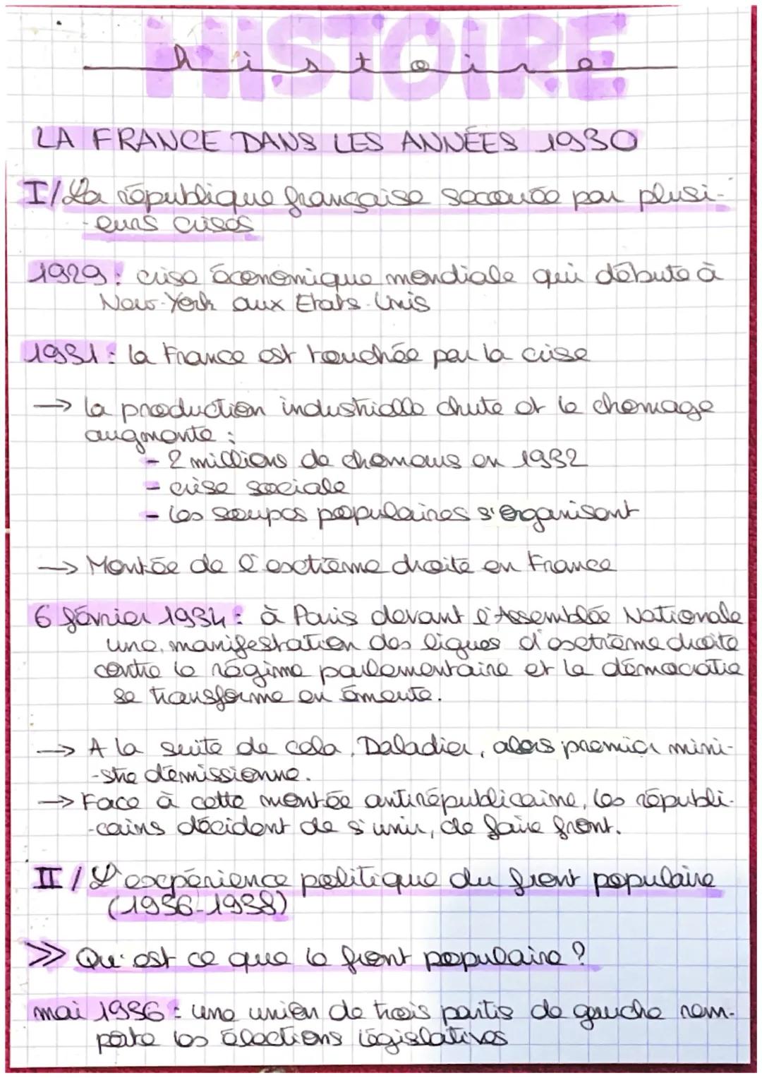 LA FRANCE DANS LES ANNÉES 1930

I/ La république française secouée par plusi-
euns casos

1929: ciso économique mondiale qui débute à
New Yo