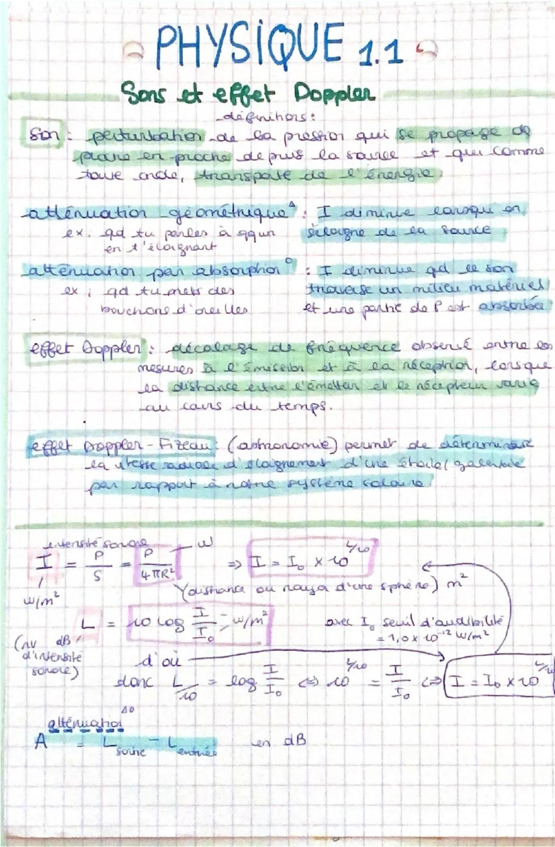 # PHYSIQUE 1.1

Sons et effet Doppler

-definitionς:

Son perturbation de la pression qui se propage de
plans en proche de pus la source et 