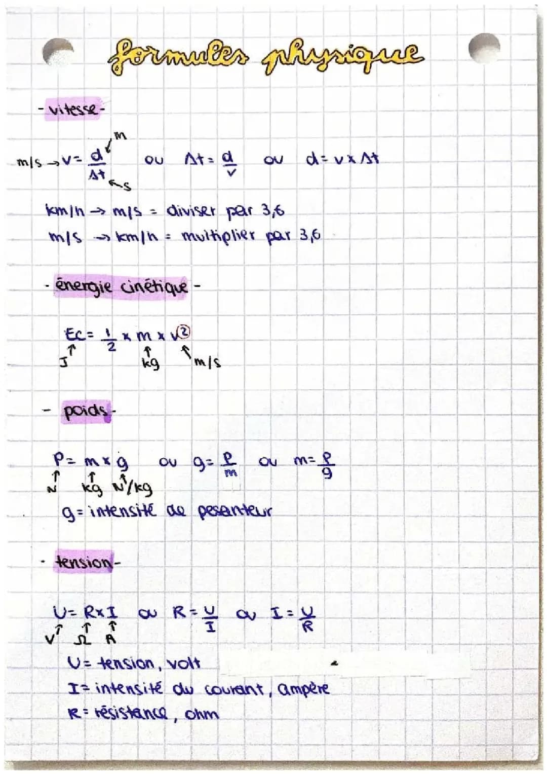 formules de physique