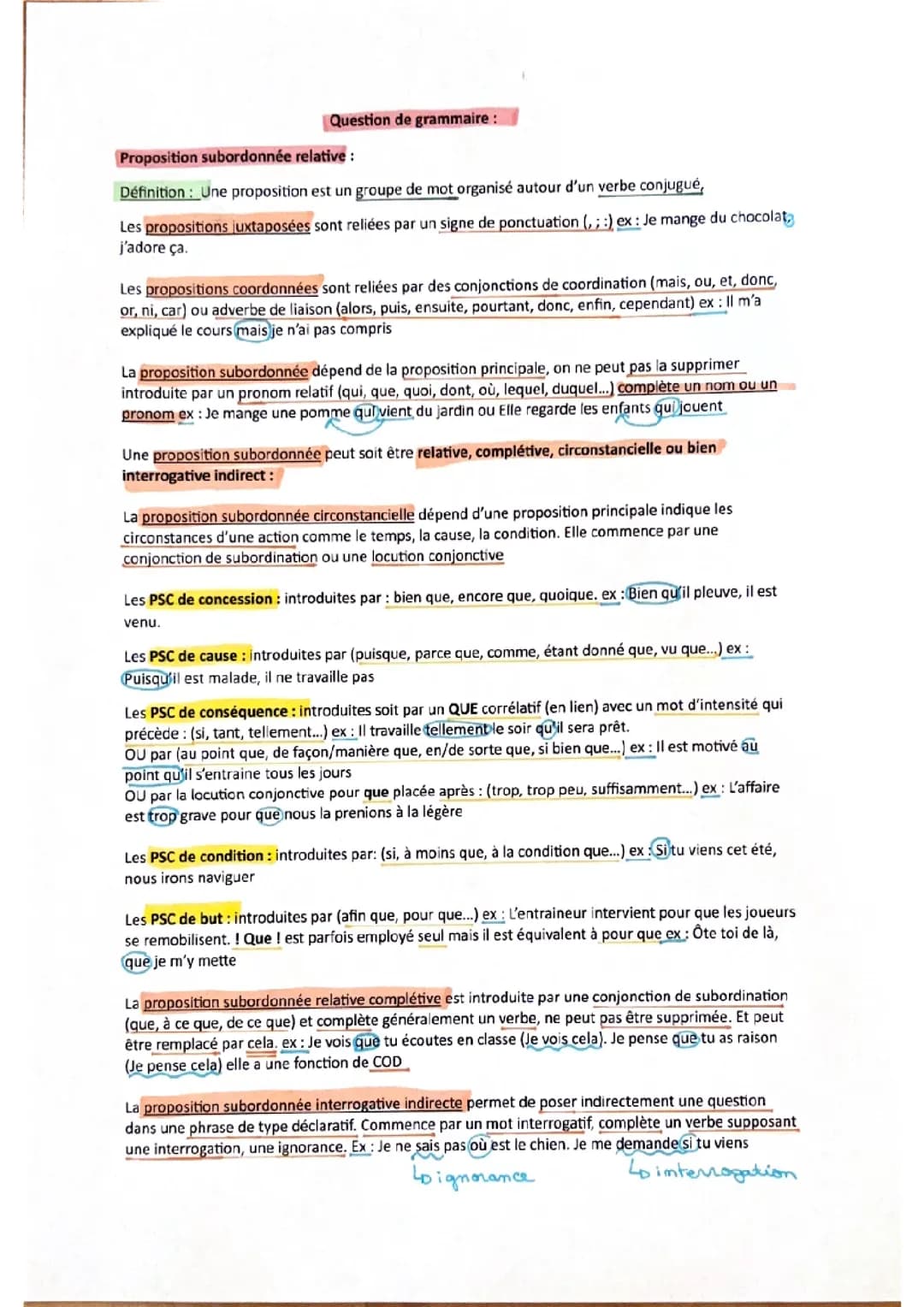 Question de grammaire oral français : propositions, négation, interrogation