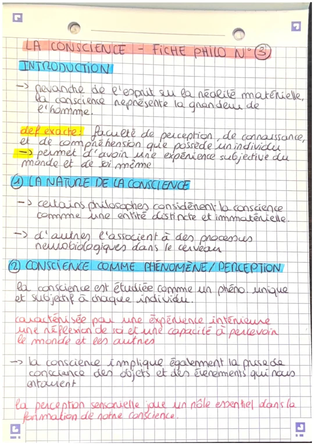 LA CONSCIENCE FICHE PHILO N°
क
INTRODUCTION
-> nevanche de l'esprit eu la réalité matérielle,
la conscience neprésente la grandew de
l'homme
