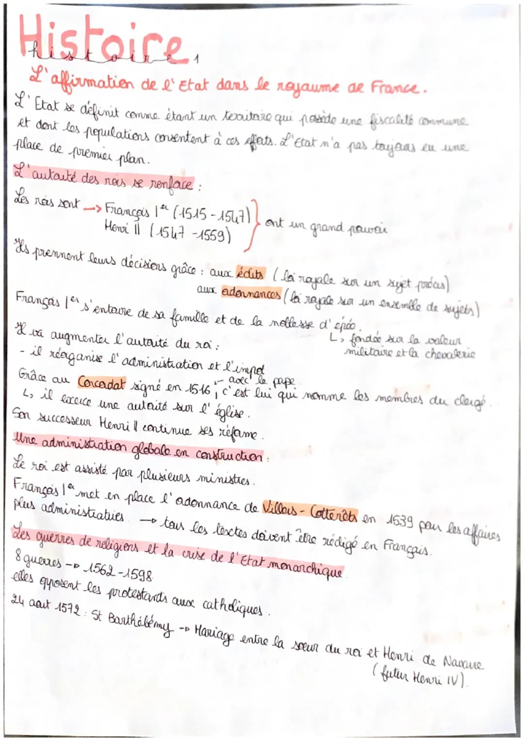 Histoire.
L'affirmation de l'Etat dans le royaume de France.
L'Etat se définit comme étant un territare qui possède une fiscalité commune
et