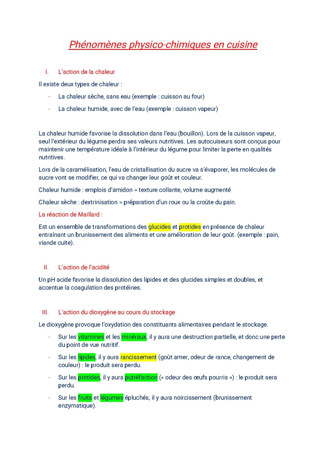 Réactions et Transformations Physico-Chimiques en Cuisine