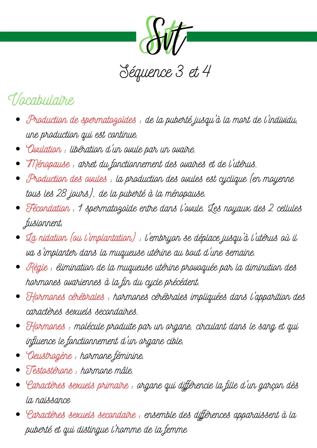Sit
Séquence 3 et 4
Le fonctionnement
du cycle féminin
Un cycle dure en moyenne 28 jours chez la femme. Quand la durée du cycle
varie, c'est