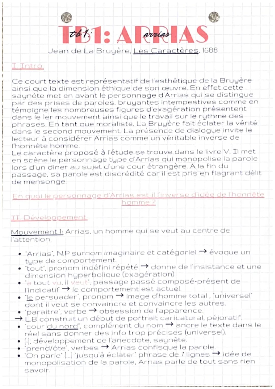 Tibt 1: Alarrias AS
Jean de La Bruyère. Les Caractères, 1688
I. Intro
Ce court texte est représentatif de l'esthétique de la Bruyère
ainsi q