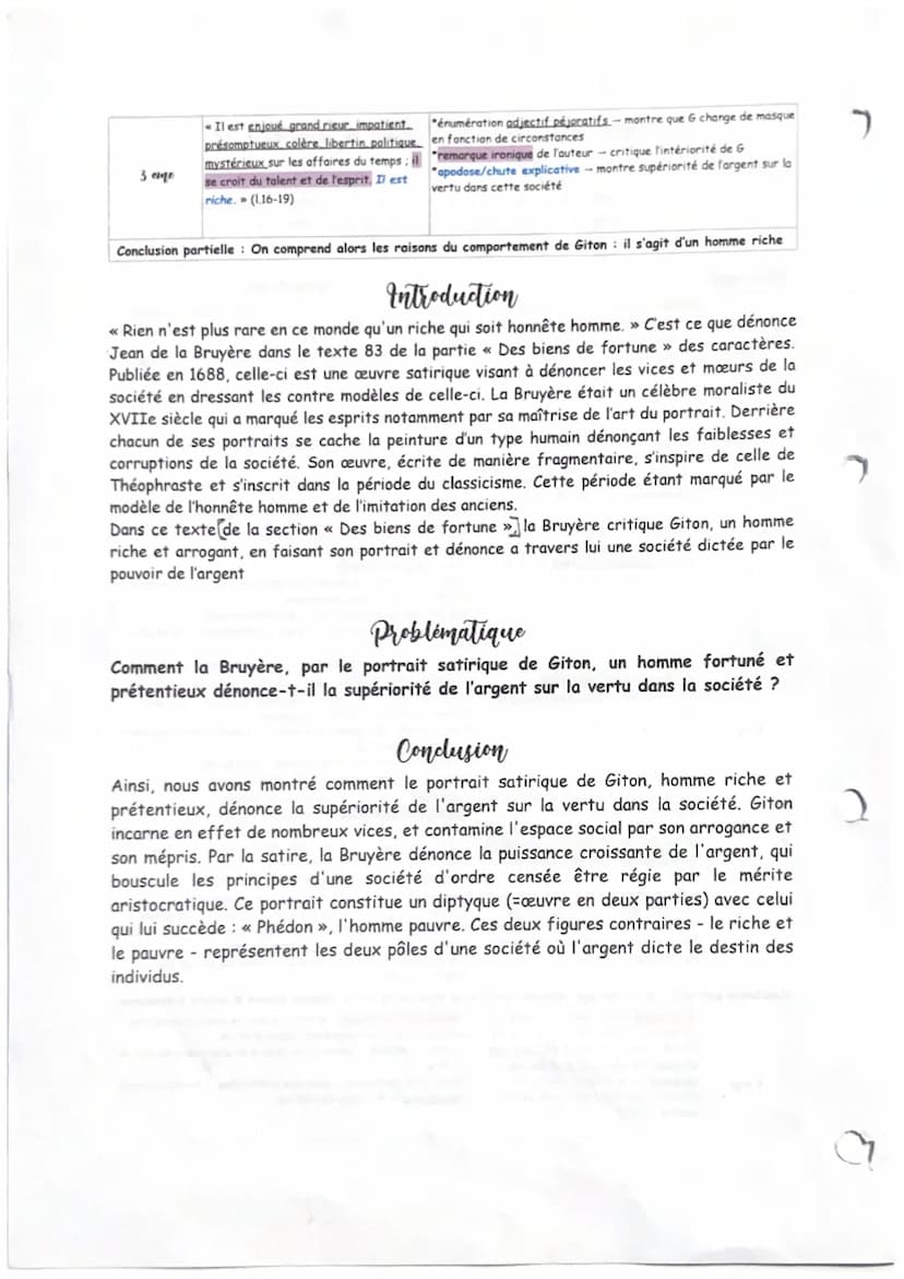 C
0
Giton un exemple de l'argent qui mène le monde
Décomposition du texte en 3 mouvements :
1- Portrait physique mélioratif de Giton, homme 