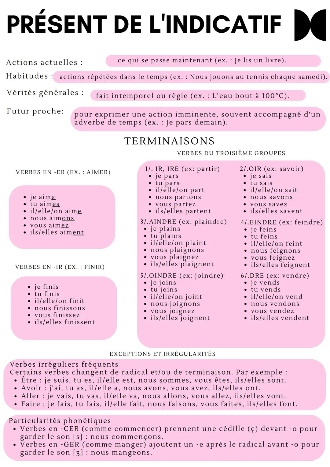 FUTUR SIMPLE ▶
Actions à venir :
exprime une action qui se déroulera dans le futur (ex.: Demain
je partirai en voyage).
Suppositions ou hypo