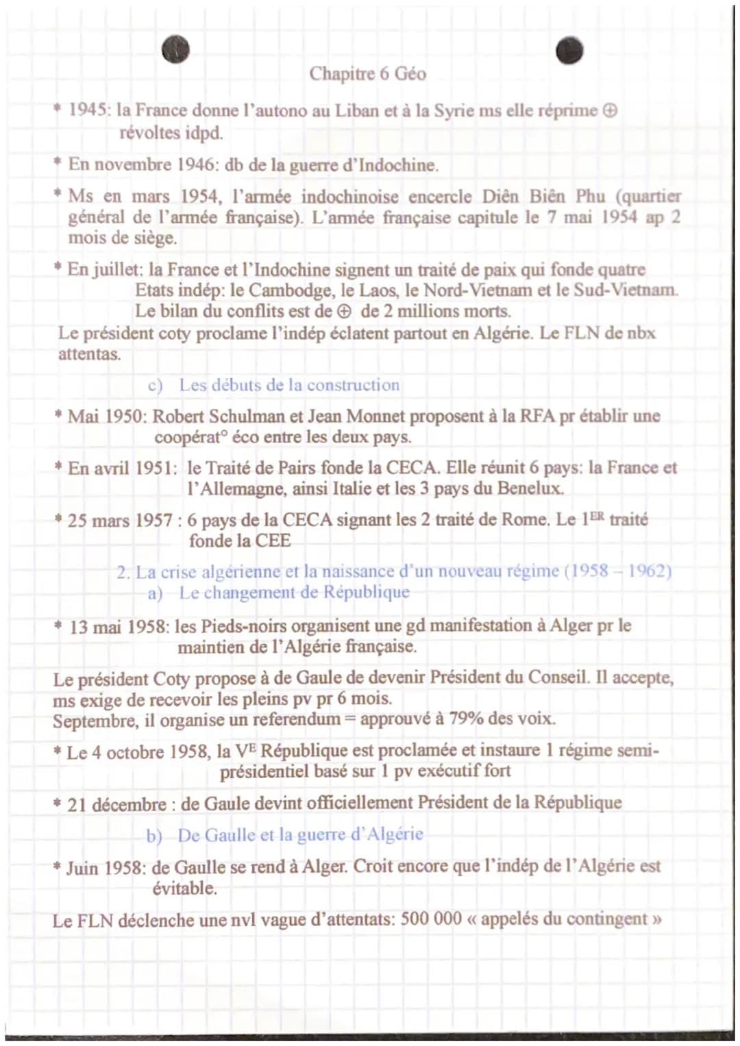 partie Ⓒ
Chapitre 6 Géo Histoire
La France de 1946 à 1974 : une nouvelle place dans le monde
Intro: → Dps 1946, 10 chefs d'Etat sous 3 régim