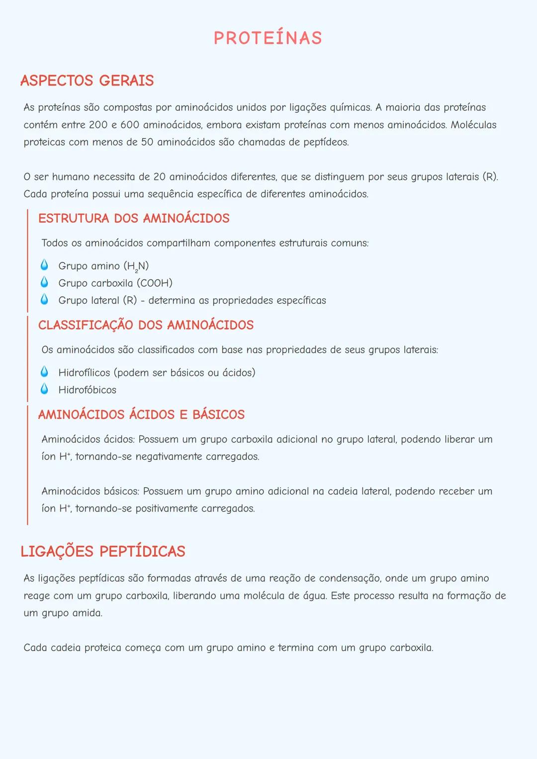 # PROTEÍNAS

ASPECTOS GERAIS

As proteínas são compostas por aminoácidos unidos por ligações químicas. A maioria das proteínas
contém entre 