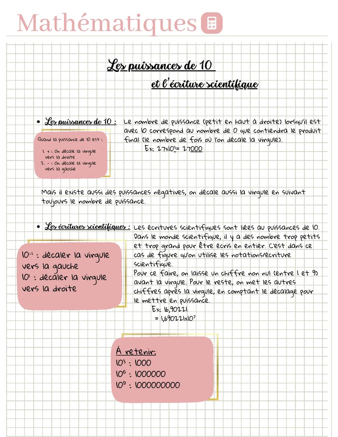 Les puissances de 10 et l'écriture scientifique
