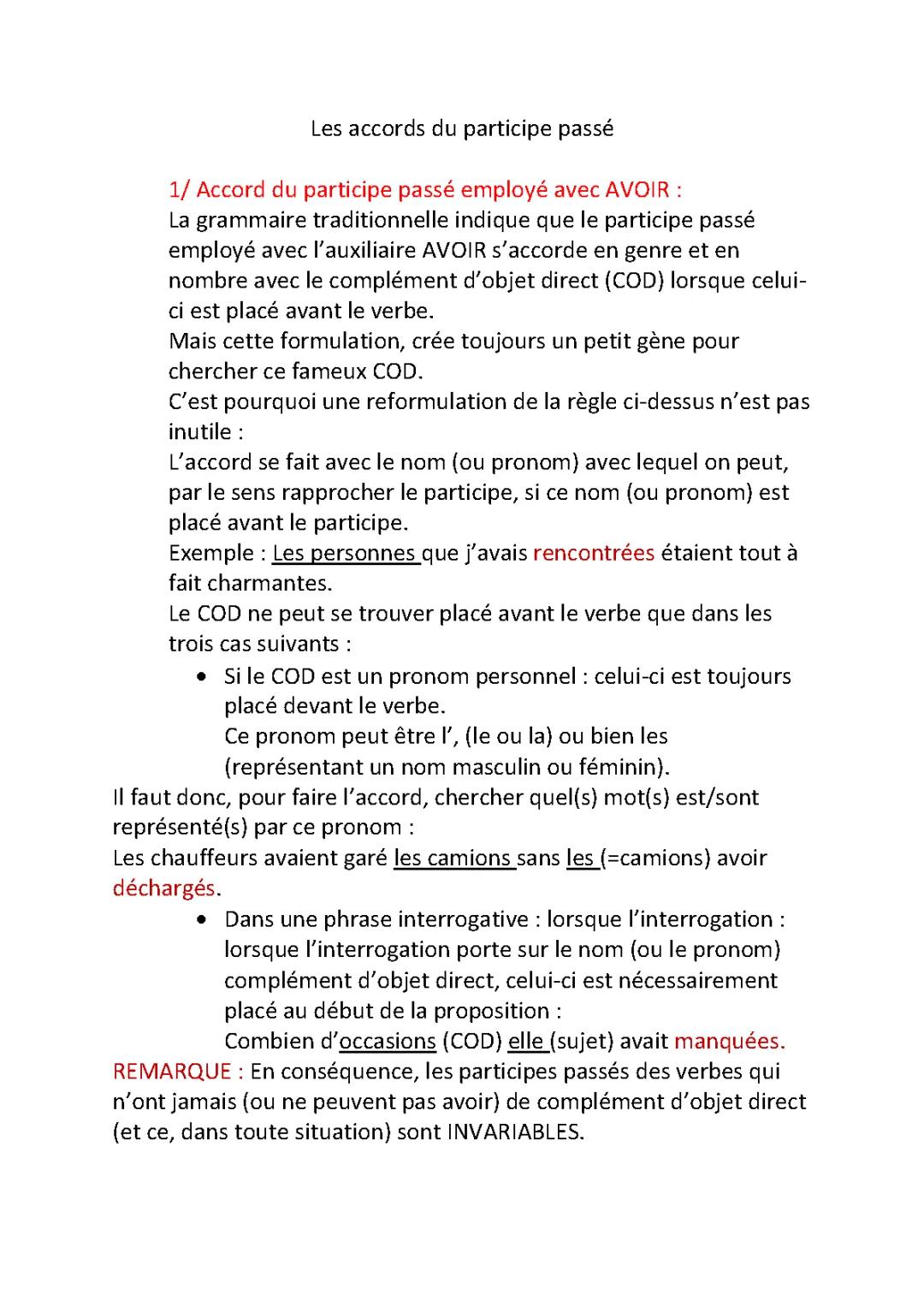 Les accords du participe passé 