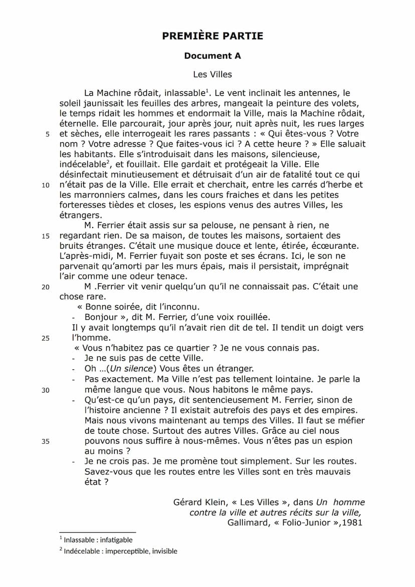 Brevet blanc de français
mars 2017 5
10
15
20
25
30
35
PREMIÈRE PARTIE
Document A
Les Villes
La Machine rôdait, inlassable¹. Le vent inclina