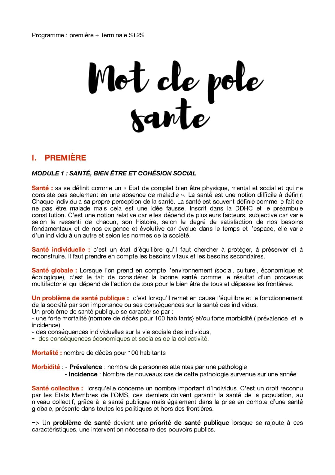 Politique de santé ST2S + Cours 1ère et Terminale PDF