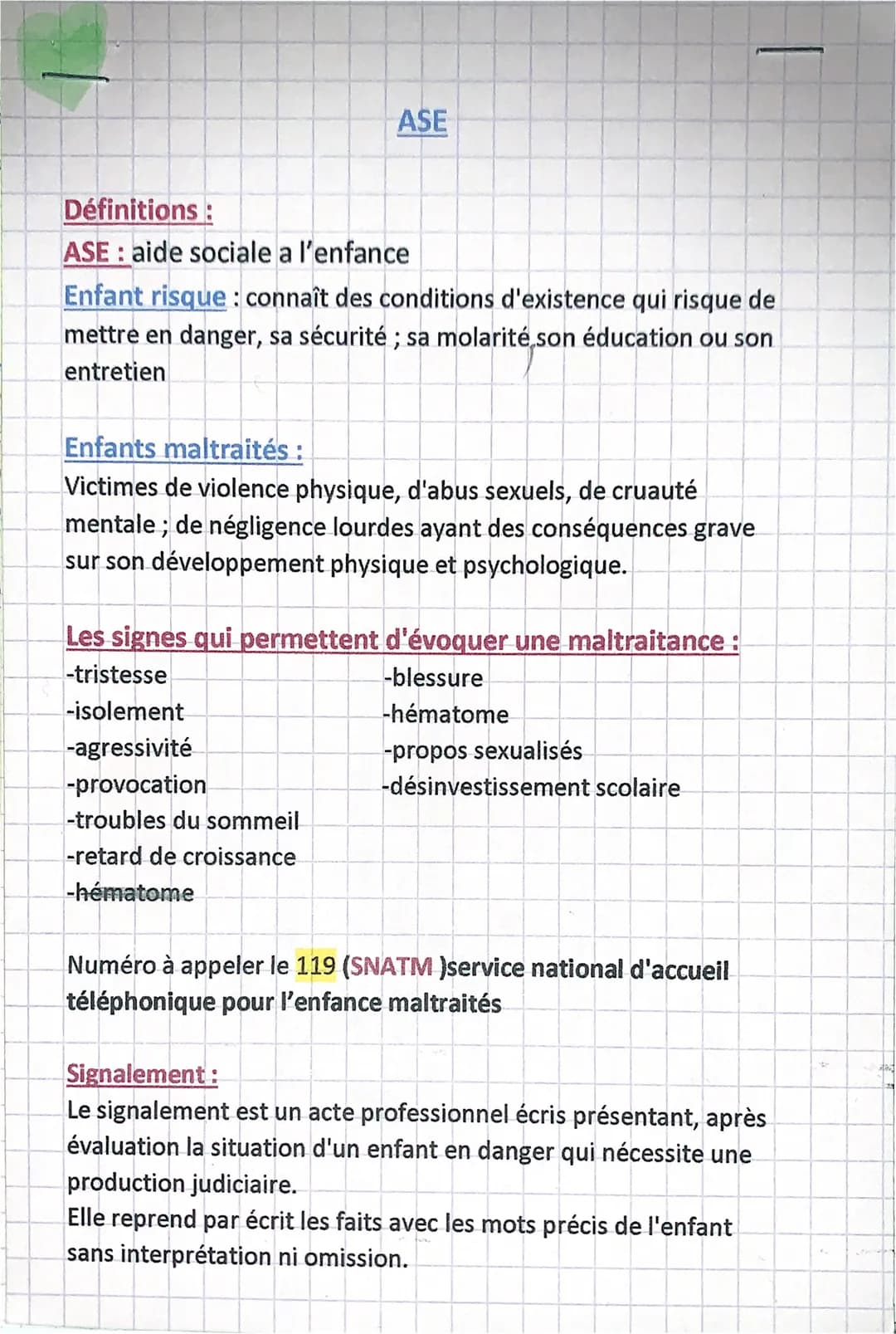 ASE
Définitions:
ASE: aide sociale a l'enfance
Enfant risque: connaît des conditions d'existence qui risque de
mettre en danger, sa sécurité