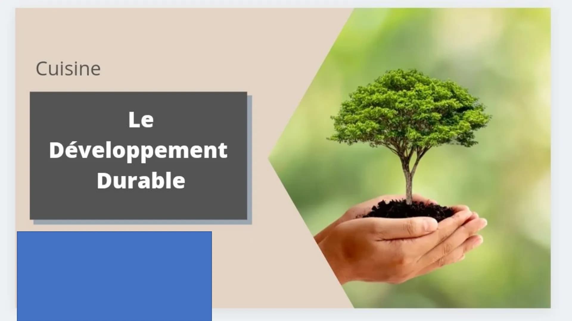 Cuisine
Le
Développement
Durable Qu'est ce que le
développement
durable ?
Croissance qui répond aux
besoins du présent en
intégrant des cont