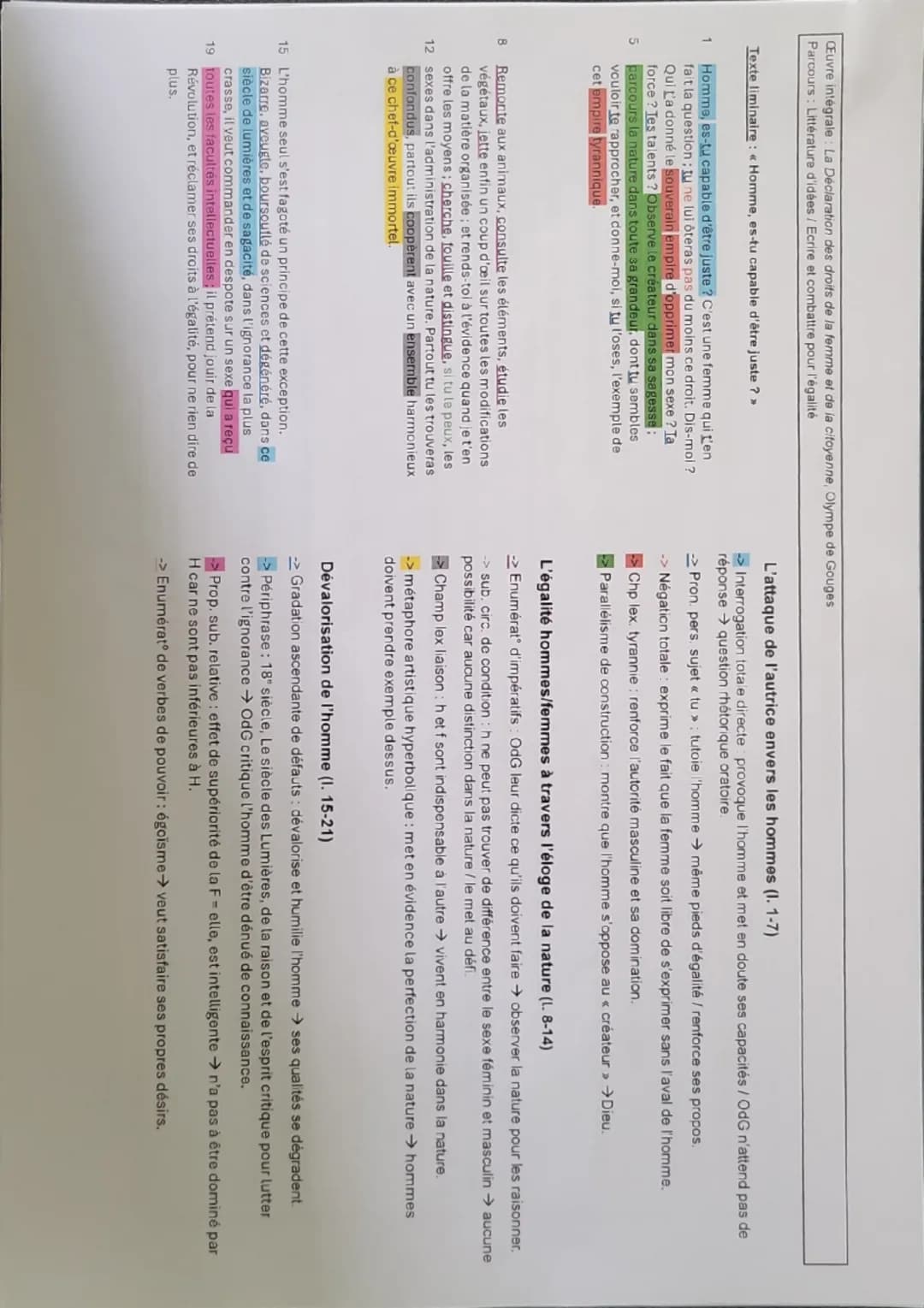 Texte liminaire : « Homme es-tu capable d'être juste ? »
INTRODUCTION
PRÉSENTATION:
→ Œuvre intégrale: La Déclaration des droits de la femme