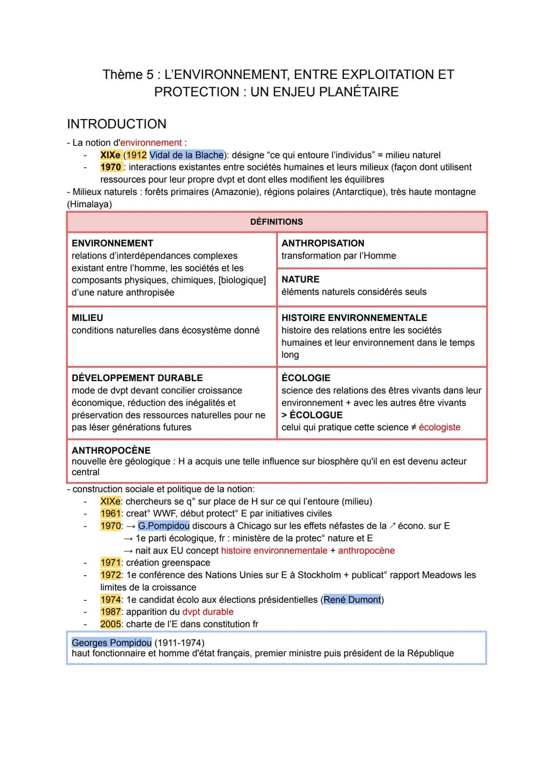 
<h2 id="introduction">INTRODUCTION</h2>
<p>La notion d'environnement a évolué au fil du temps. Au XIXe siècle, Vidal de la Blache la défini