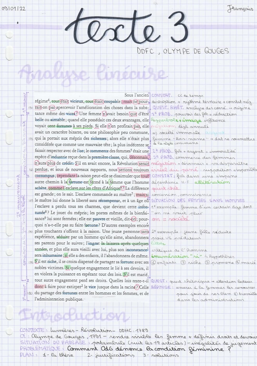 09101122
atw
texte 3
Analyse linéaire
h
DDFC, OLYMPE DE GOUGES
Sous l'ancien CONSTAT. Cc de temps.
régime4, tout était vicieux, tout était c