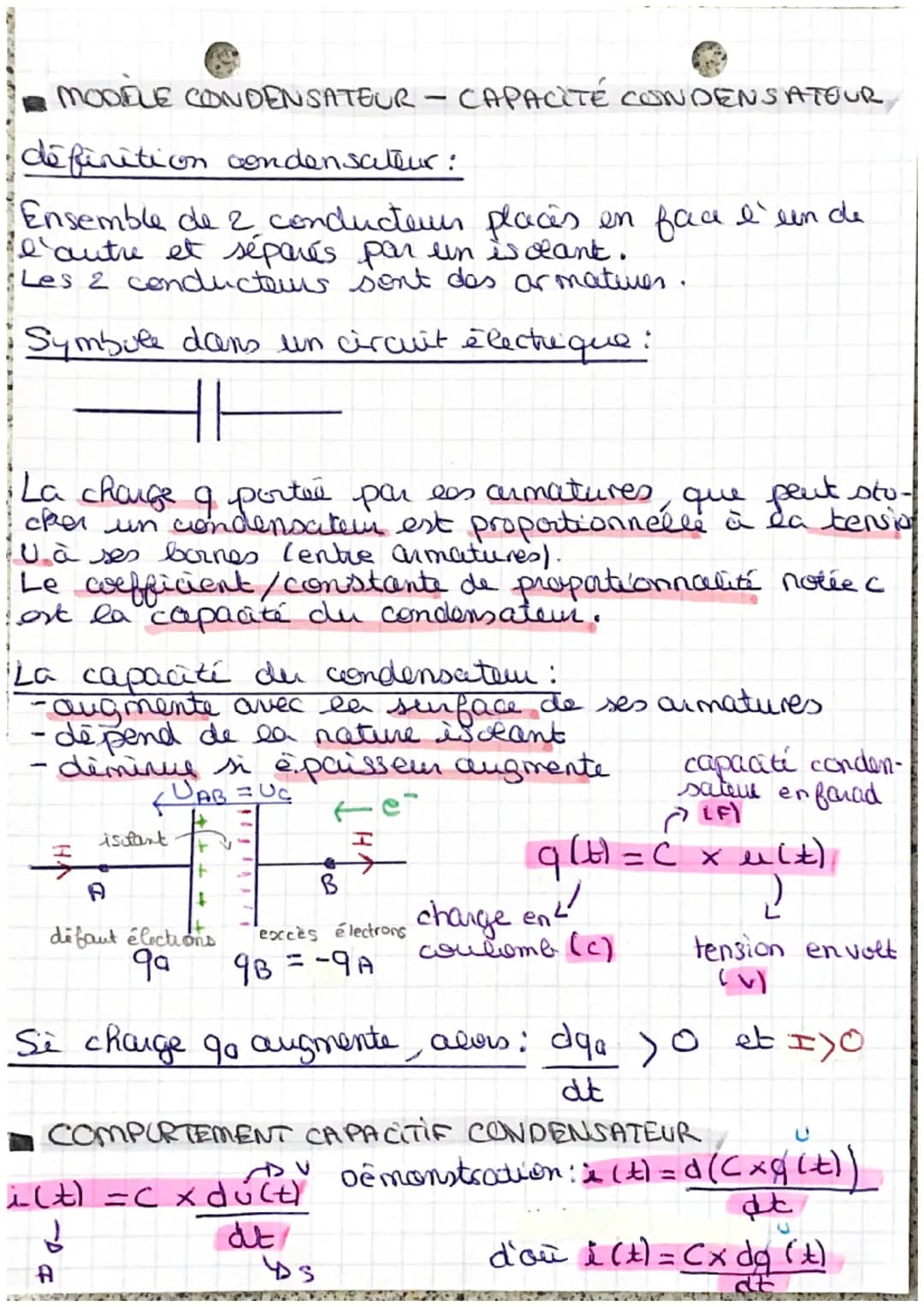CHP13 @dynamique système
électrique
I-MODELE CONDENSATEUR
■ intensité comant électrique et ses charges
sens deplacement
éactions
sens du com
