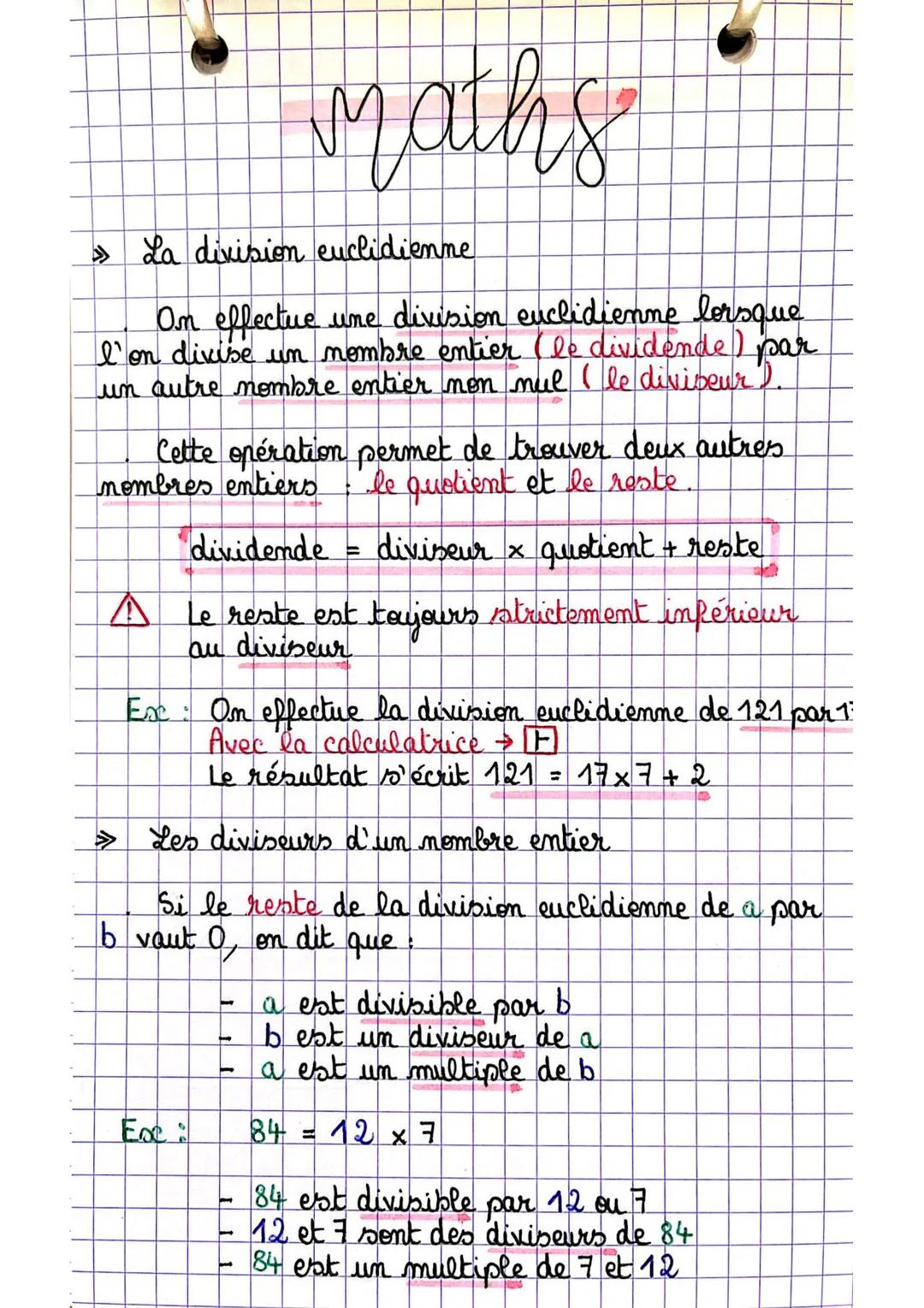 » La division euclidienne
On effectue une division euclidienne lorsque
l'on divise un nombre entier (le dividende) par
un autre nombre entie