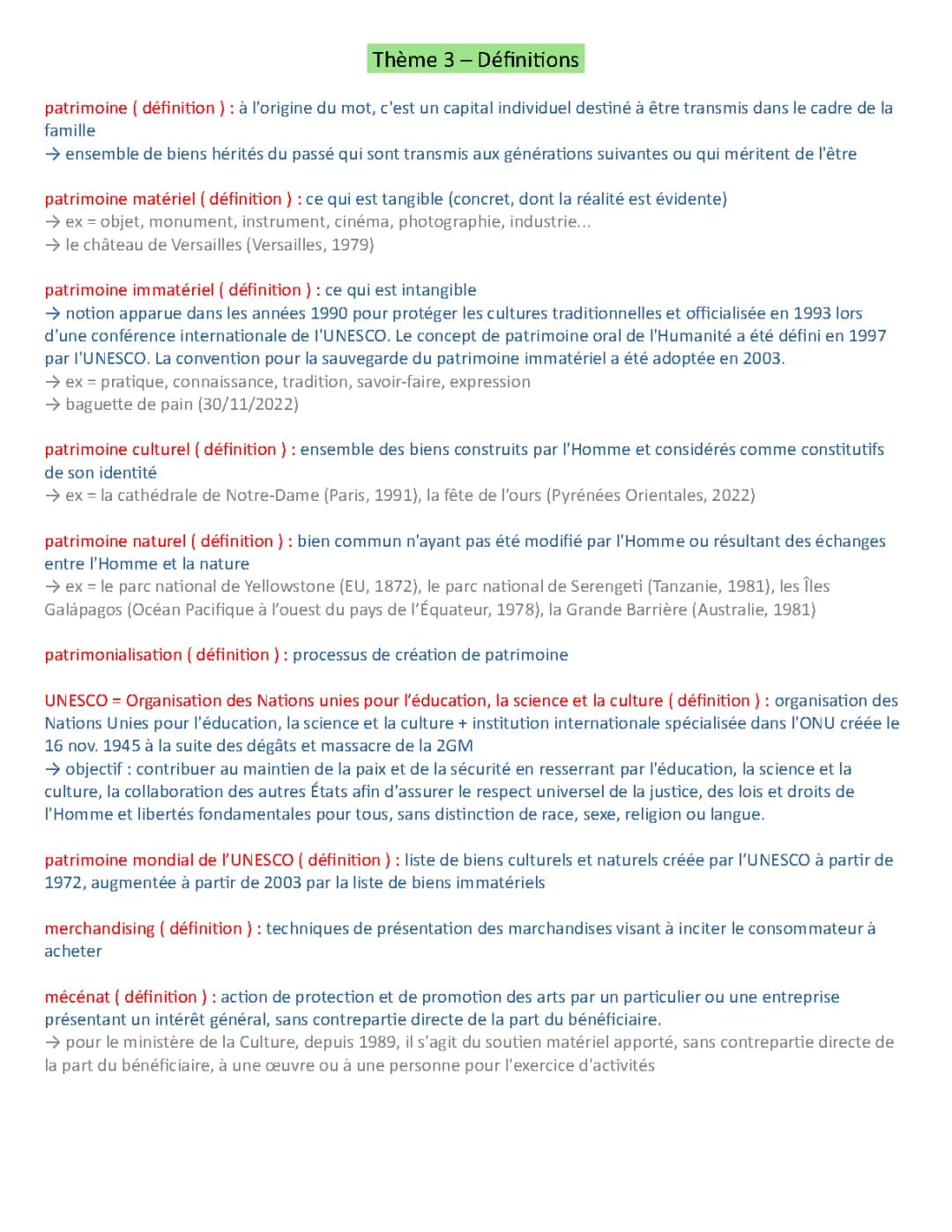 HGGSP Spé Term - thème : le patrimoine - définitions