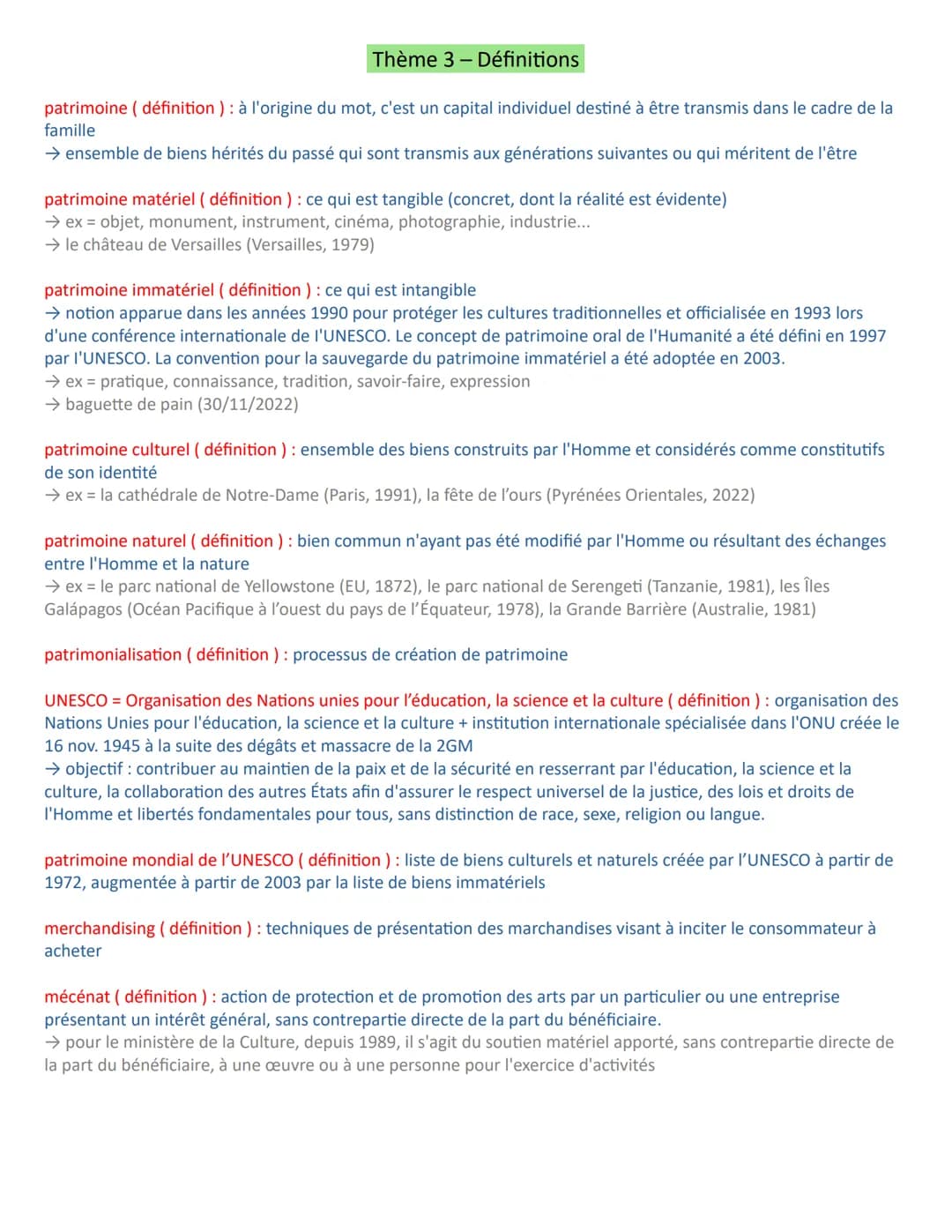Thème 3 - Définitions
patrimoine (définition ) : à l'origine du mot, c'est un capital individuel destiné à être transmis dans le cadre de la