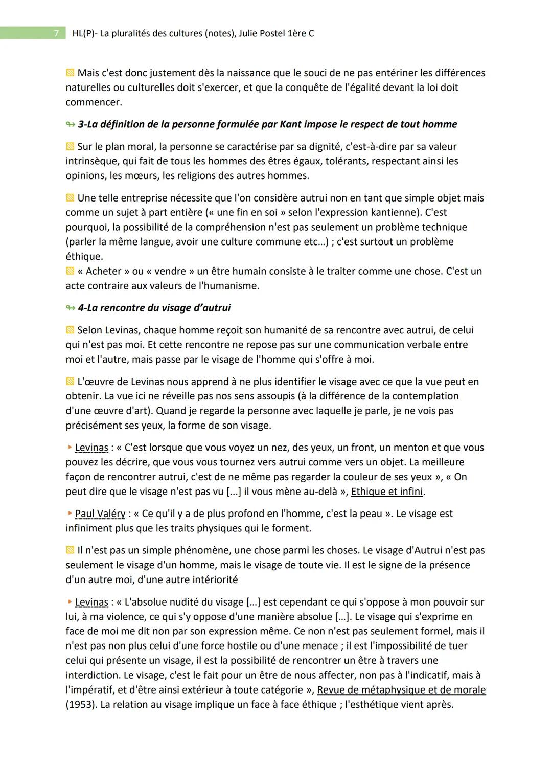 1
HL(P)- La pluralités des cultures (notes), Julie Postel 1ère C
- Philo : Pluralité des cultures et unité du genre humain -
• Sujet : Plan 