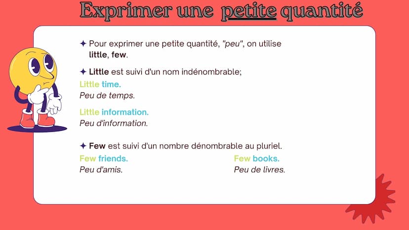 EN ANGLAIS
Exprimer une
quantité
Much, Many, A lot of
口
(A) little, (A) few Rappel:
Afin de comprendre la suite de cette leçon, vous devez
c