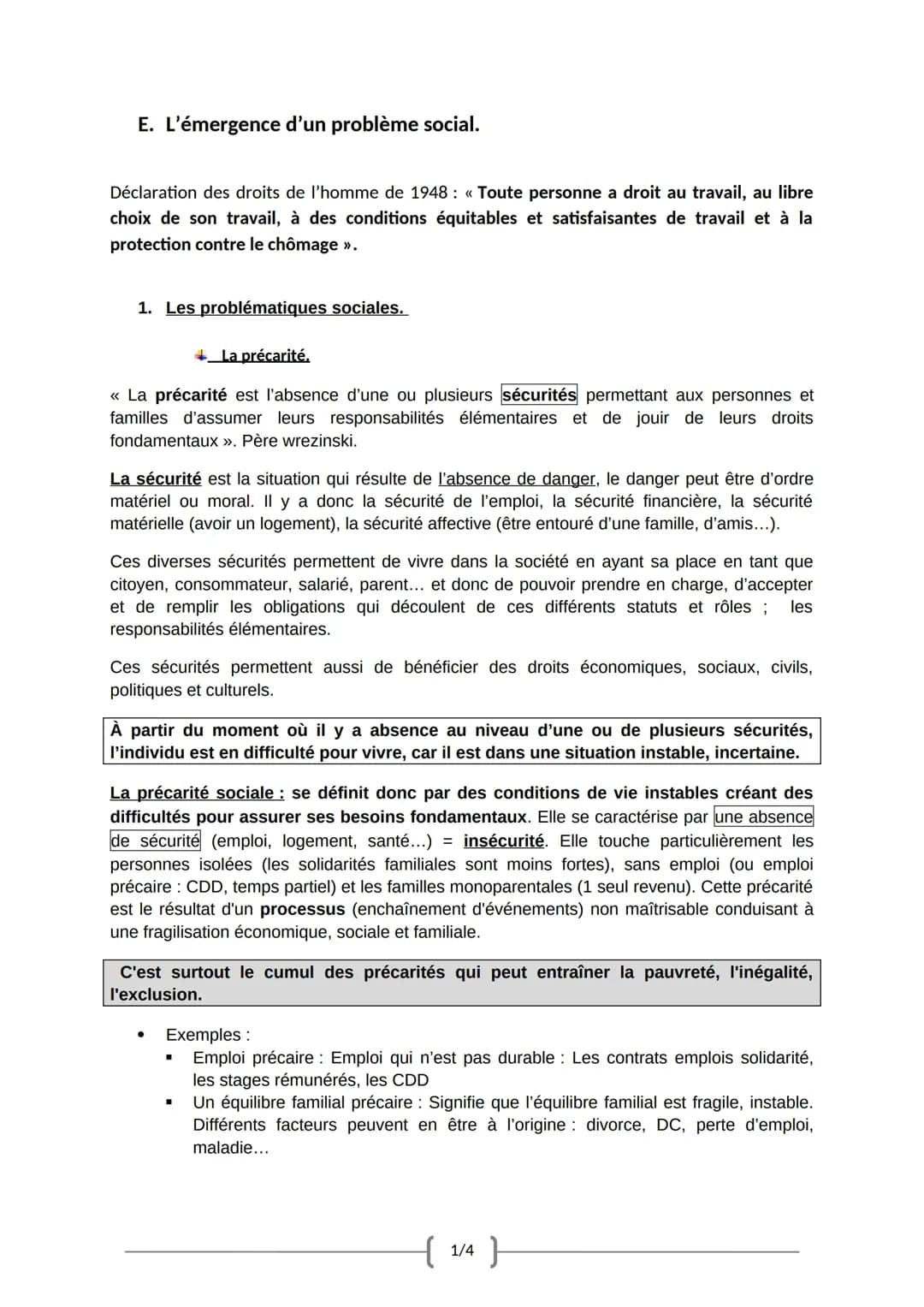 Problème sociaux : La Précarité et la Pauvreté en France