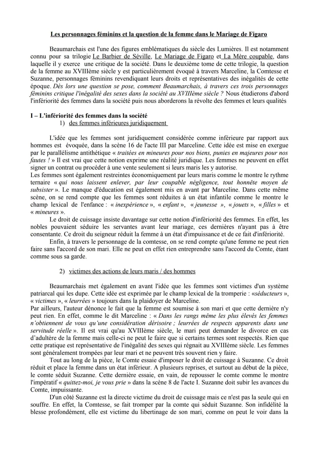 Les personnages féminins et la question de la femme dans le Mariage de Figaro
Beaumarchais est l'une des figures emblématiques du siècle des