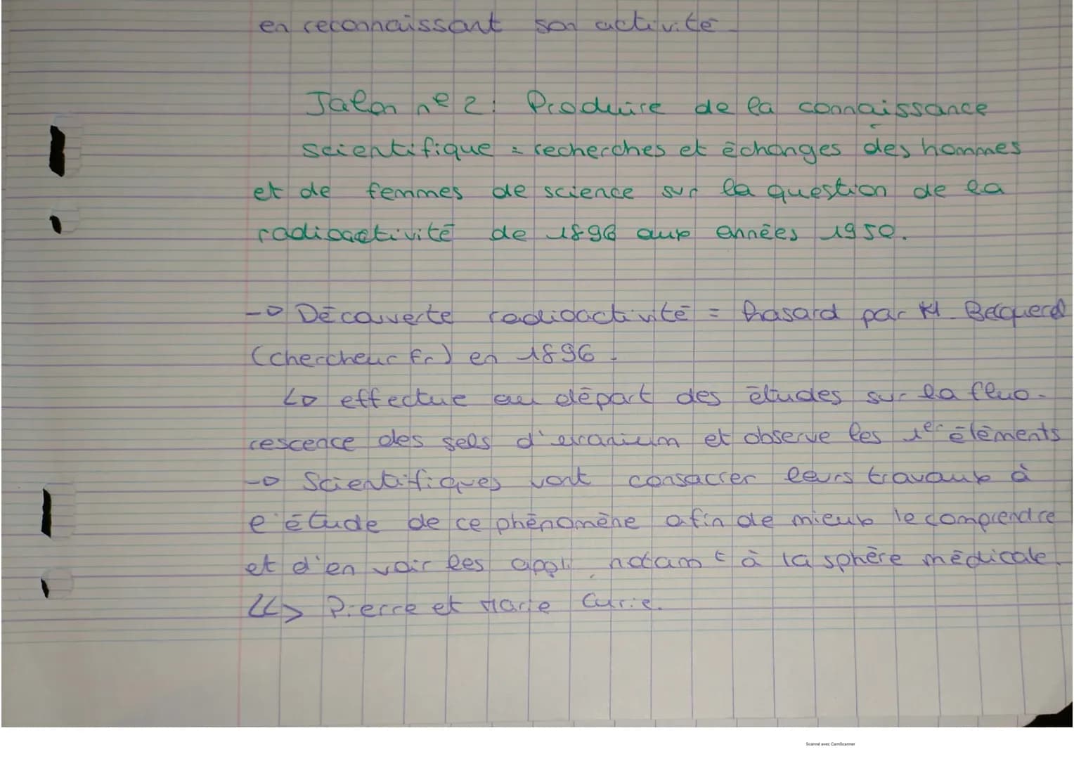 en reconnaissant son activité
Jalan ne 2 Produire
Scientifique
femmes
et de
radioactivité
de la connaissance
= recherches et échanges des ho