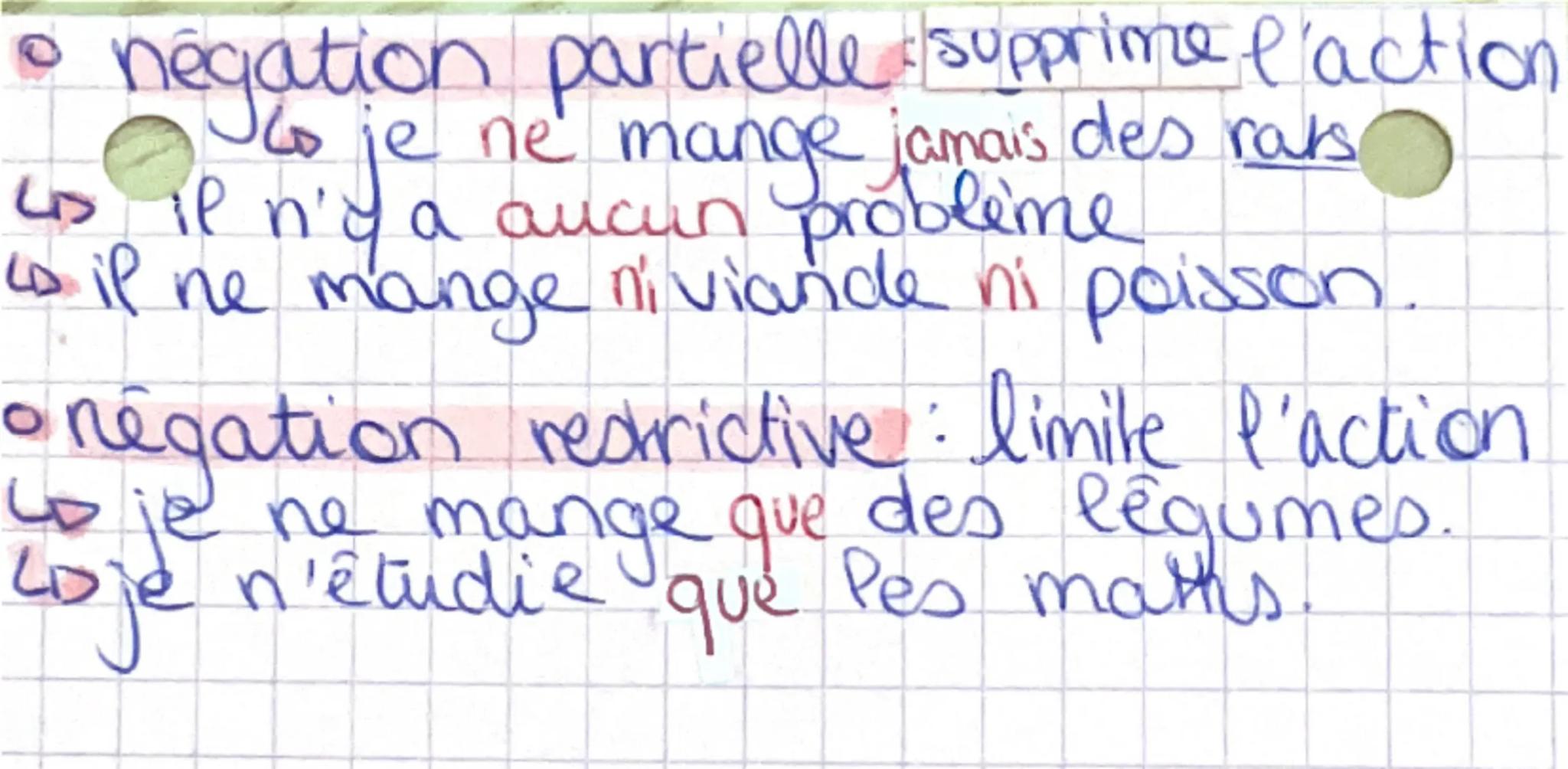 # FRANCAIS

négation

Négation syntaxique

*   Constitué de 2 adverbes
    ne... pas, ne ... peus, ne... jms

Négation lexicale :

*   forme