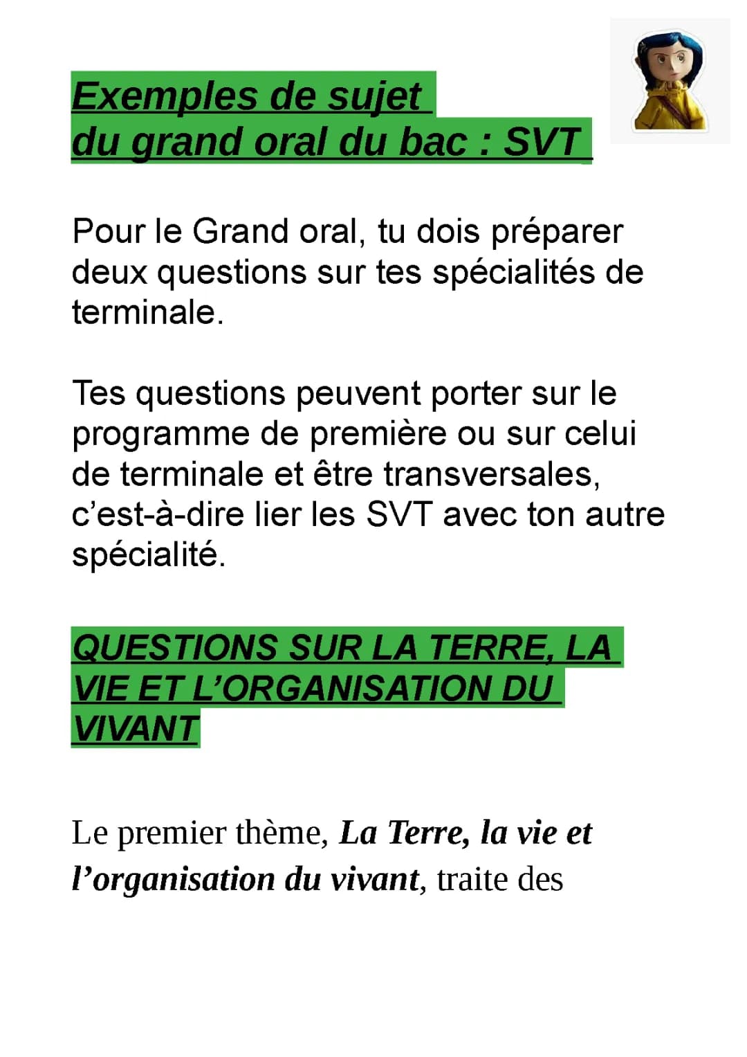 100 Sujets Grand Oral SVT Corrigés à Télécharger en PDF