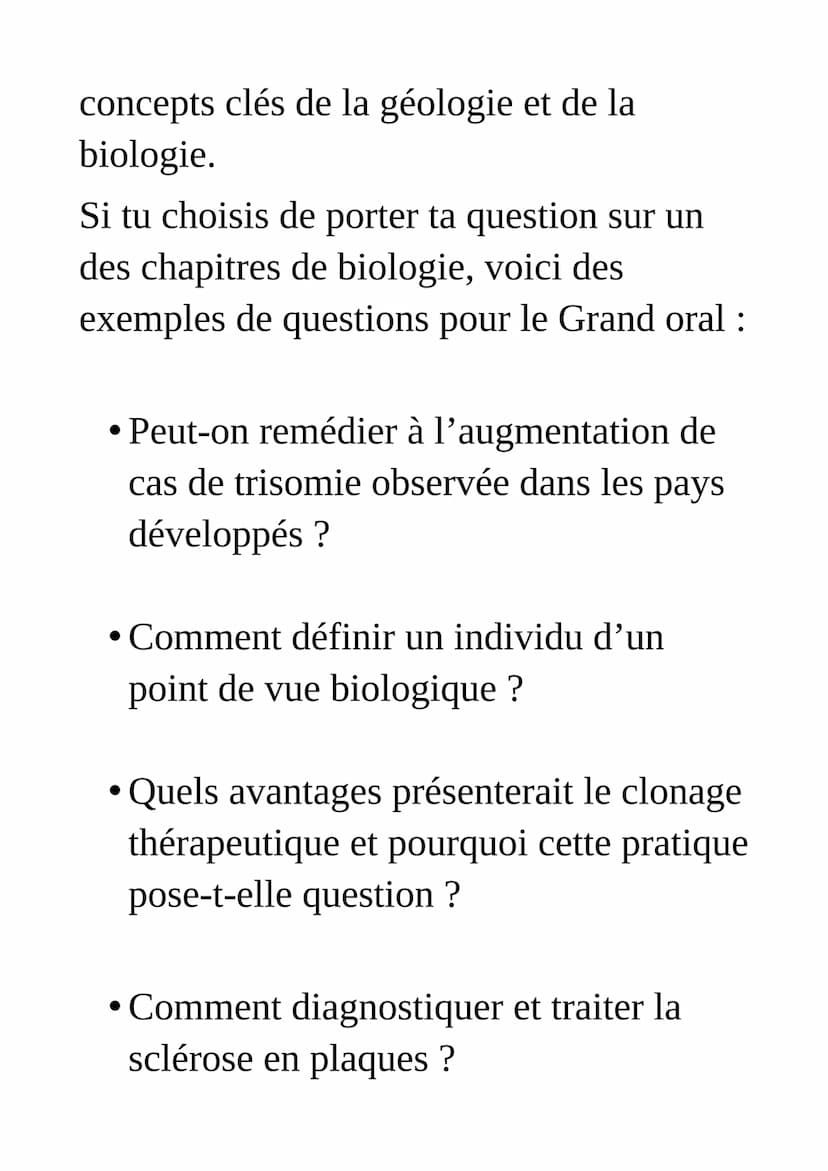 Exemples de sujet
du grand oral du bac : SVT
Pour le Grand oral, tu dois préparer
deux questions sur tes spécialités de
terminale.
Tes quest