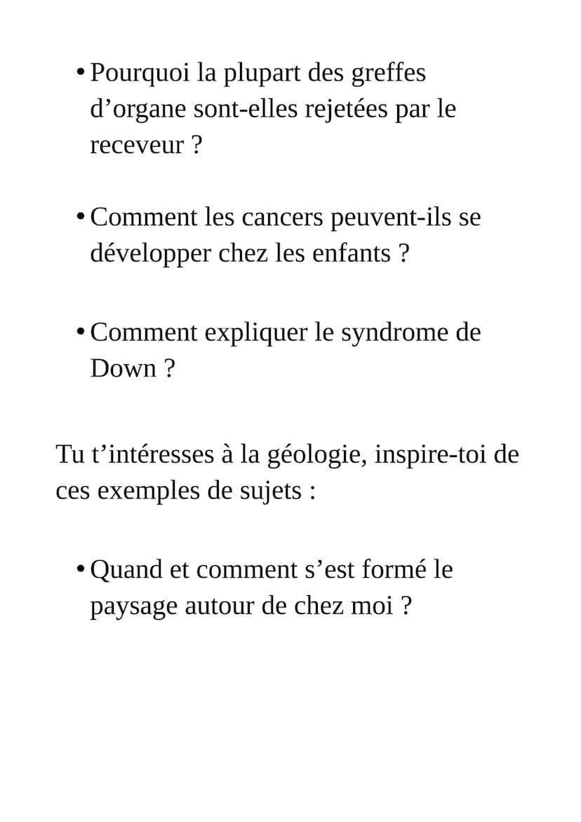 Exemples de sujet
du grand oral du bac : SVT
Pour le Grand oral, tu dois préparer
deux questions sur tes spécialités de
terminale.
Tes quest