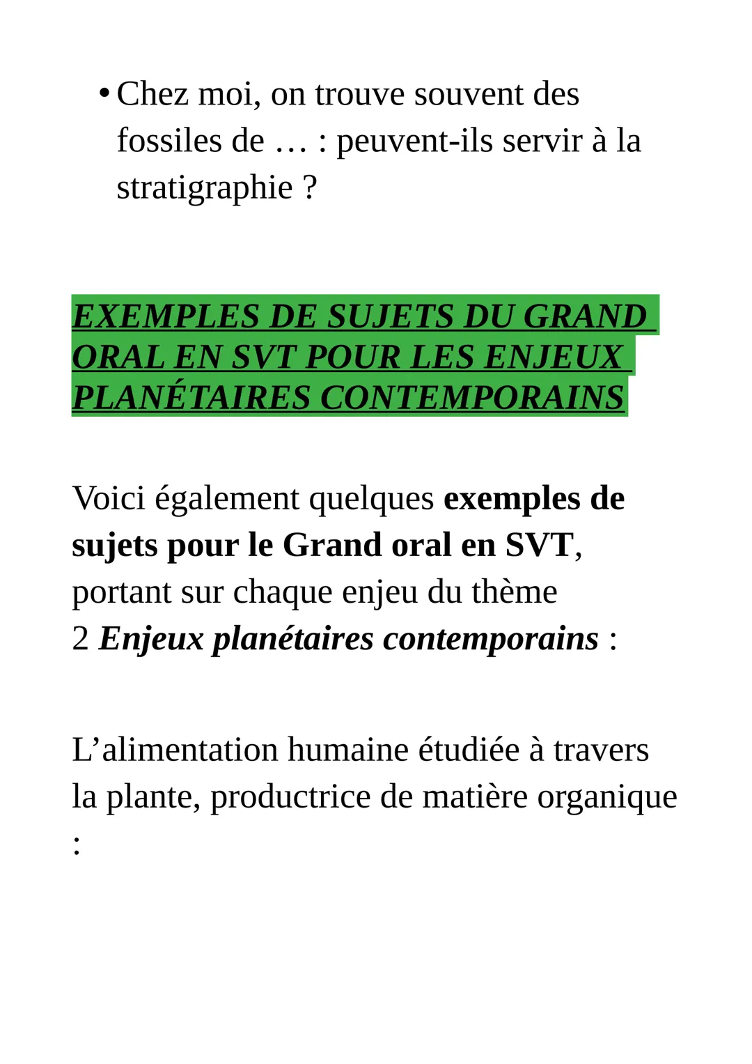 Exemples de sujet
du grand oral du bac : SVT
Pour le Grand oral, tu dois préparer
deux questions sur tes spécialités de
terminale.
Tes quest