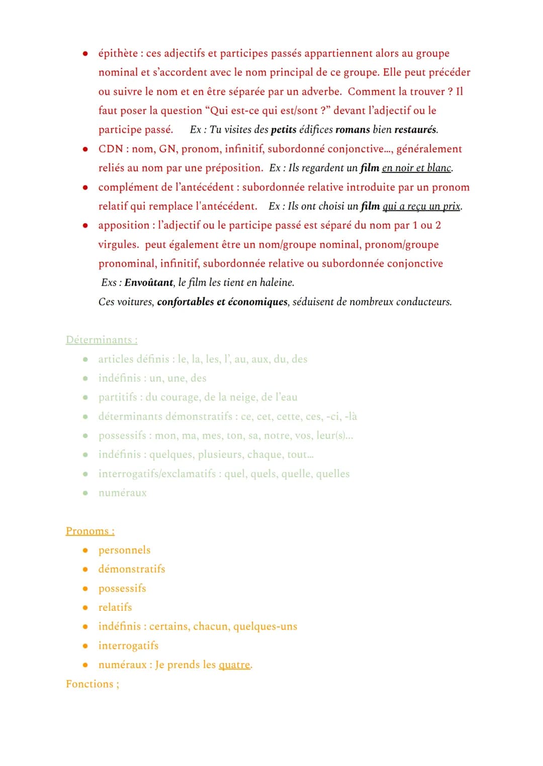 Nature et fonctions des mots
Mots variables:
Verbes:
• d'action : faire, commencer, partir...
Grammaire
● d'état : être, devenir, sembler, p