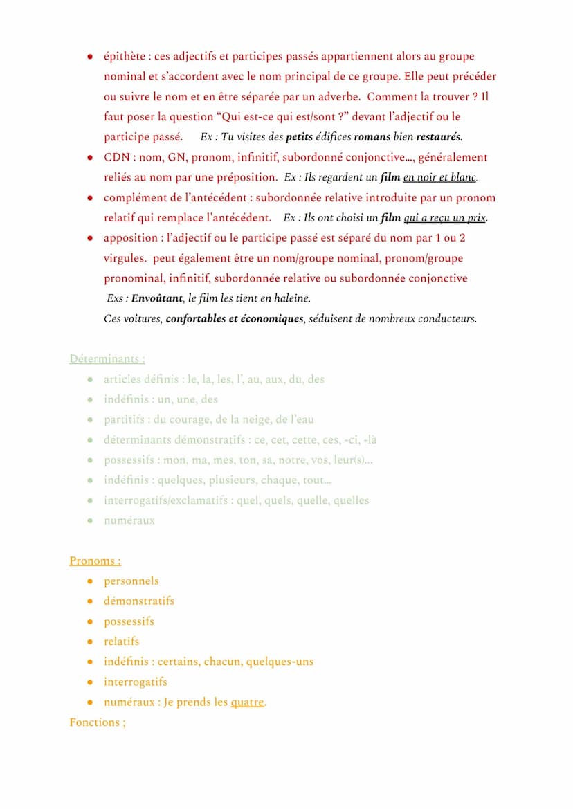 Nature et fonctions des mots
Mots variables:
Verbes:
• d'action : faire, commencer, partir...
Grammaire
● d'état : être, devenir, sembler, p