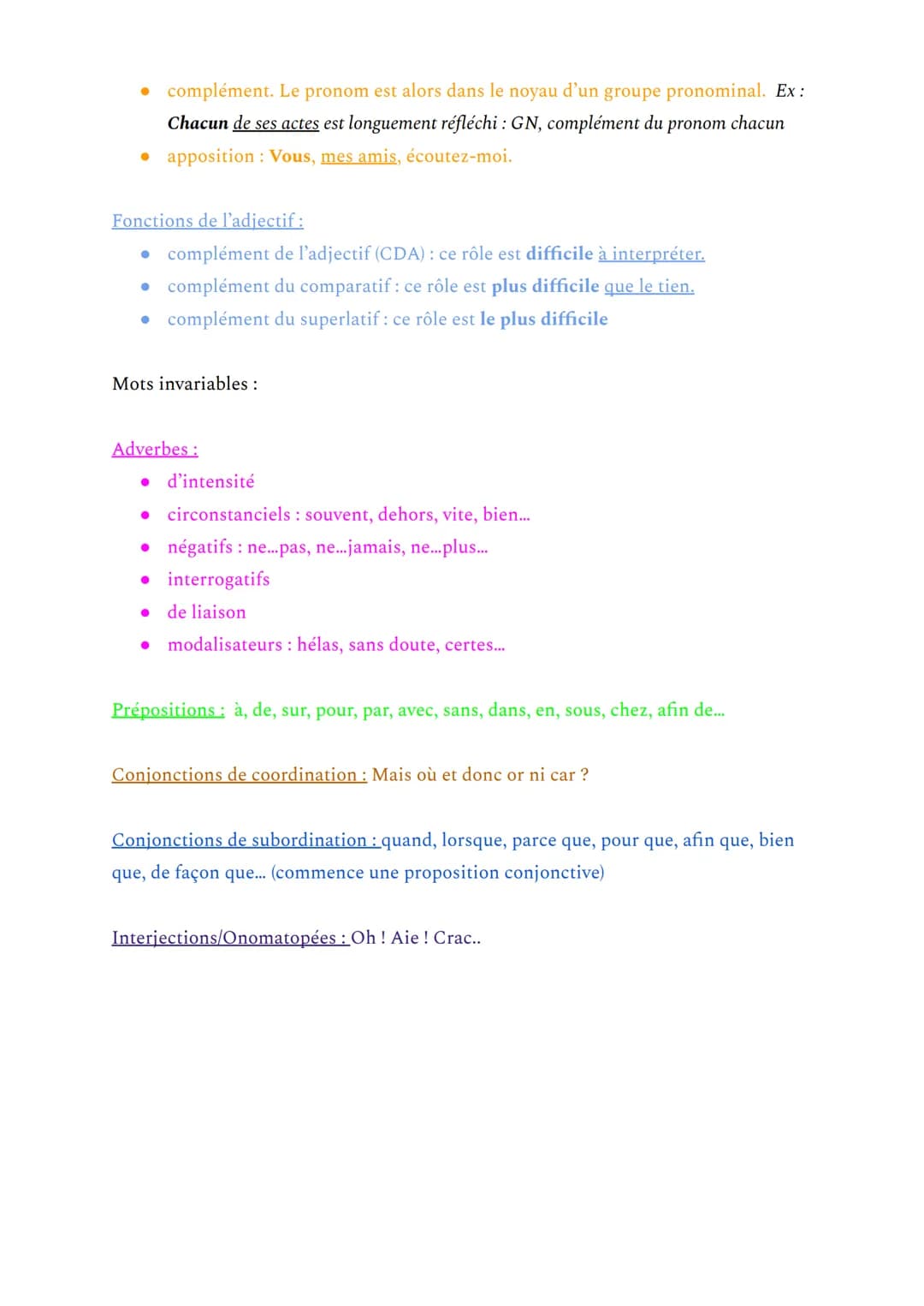 Nature et fonctions des mots
Mots variables:
Verbes:
• d'action : faire, commencer, partir...
Grammaire
● d'état : être, devenir, sembler, p