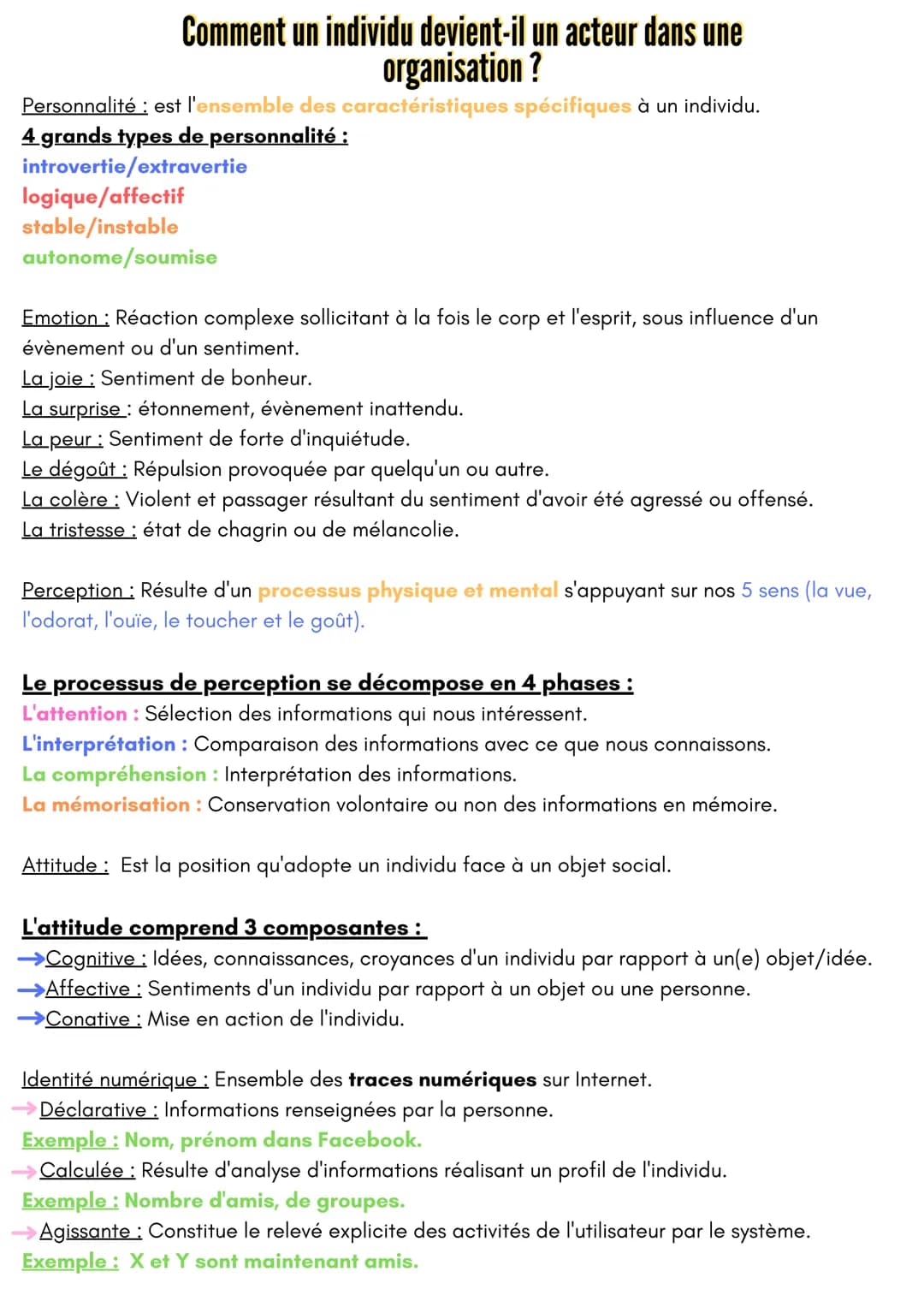 Comment un individu devient-il un acteur dans une
organisation ?
Personnalité: est l'ensemble des caractéristiques spécifiques à un individu