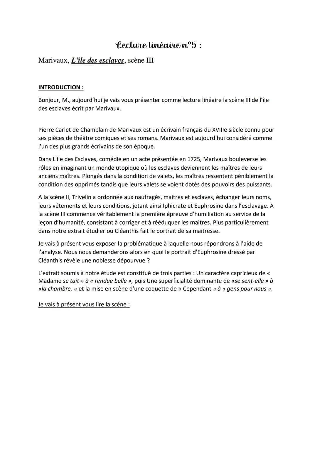 Scène 3 île des esclaves : Texte et Analyse PDF