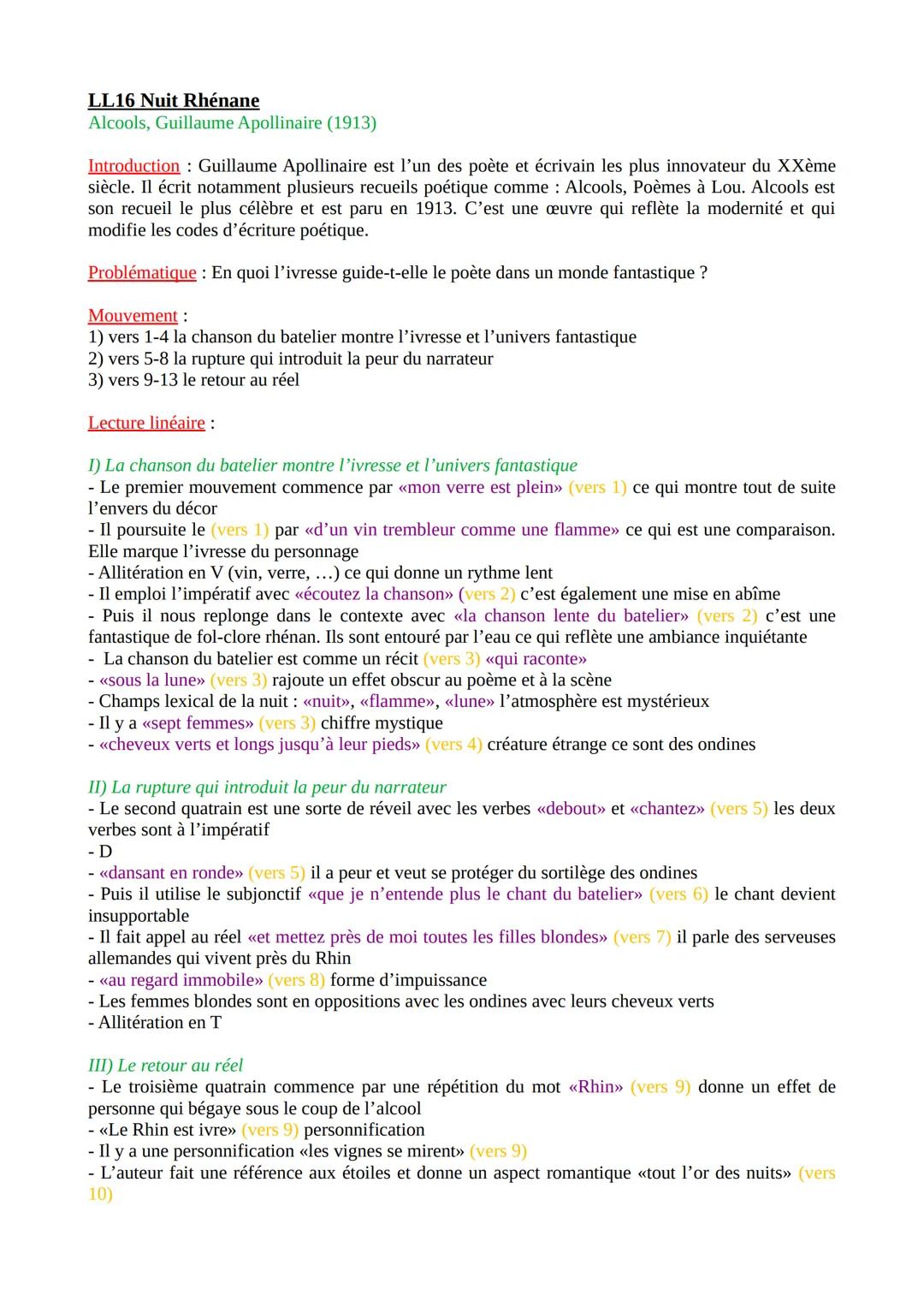 # LL16 Nuit Rhénane
Alcools, Guillaume Apollinaire (1913)

Introduction: Guillaume Apollinaire est l'un des poète et écrivain les plus innov