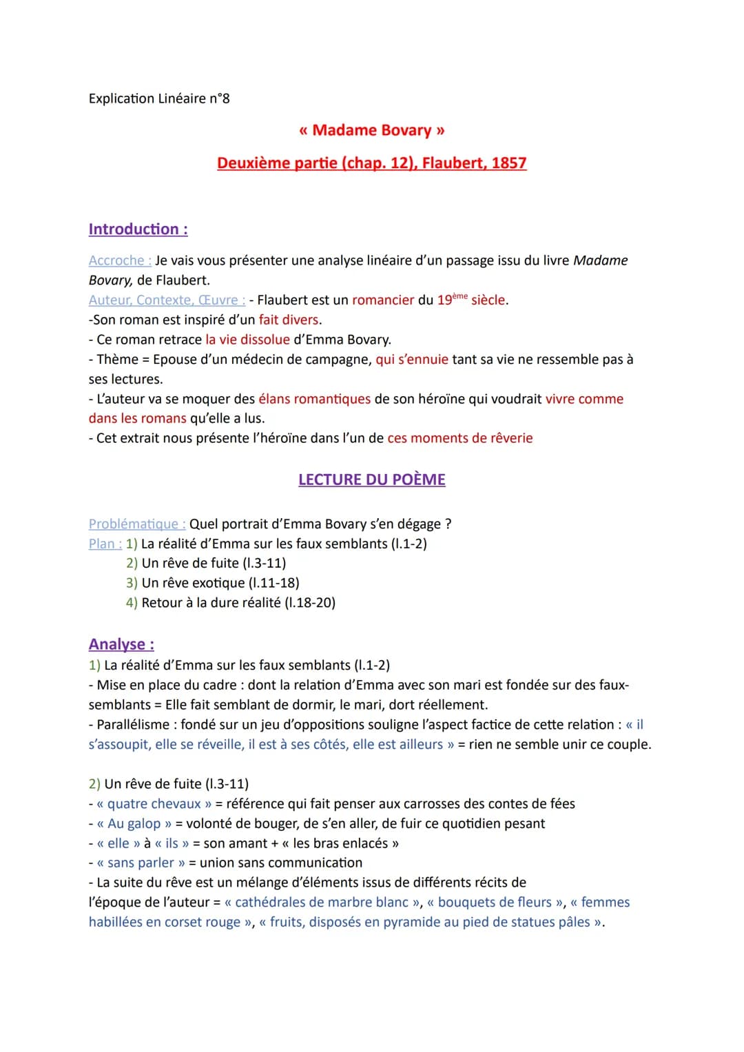 Explication Linéaire  Madame Bovary