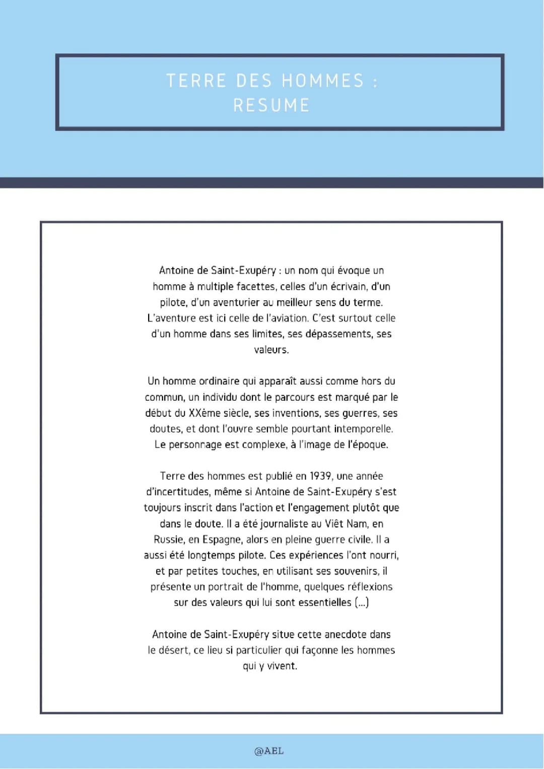 Résumé détaillé de Terre des Hommes par Antoine de Saint-Exupéry
