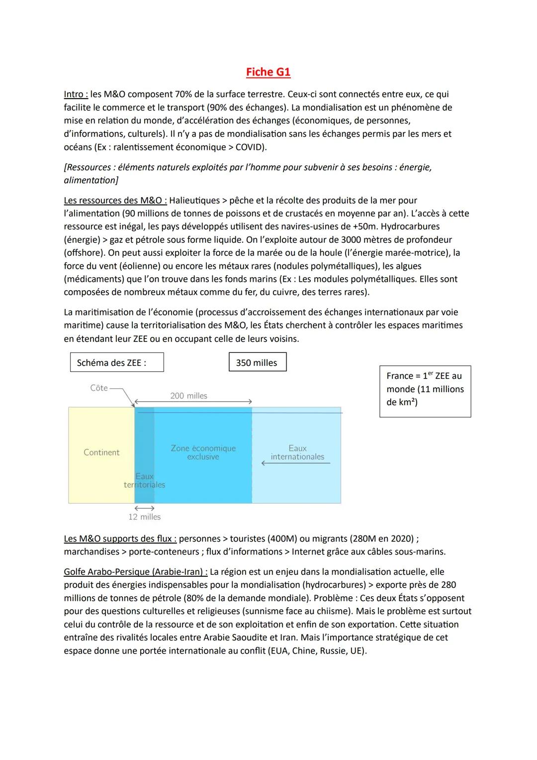 Fiche G1
Intro : les M&O composent 70% de la surface terrestre. Ceux-ci sont connectés entre eux, ce qui
facilite le commerce et le transpor