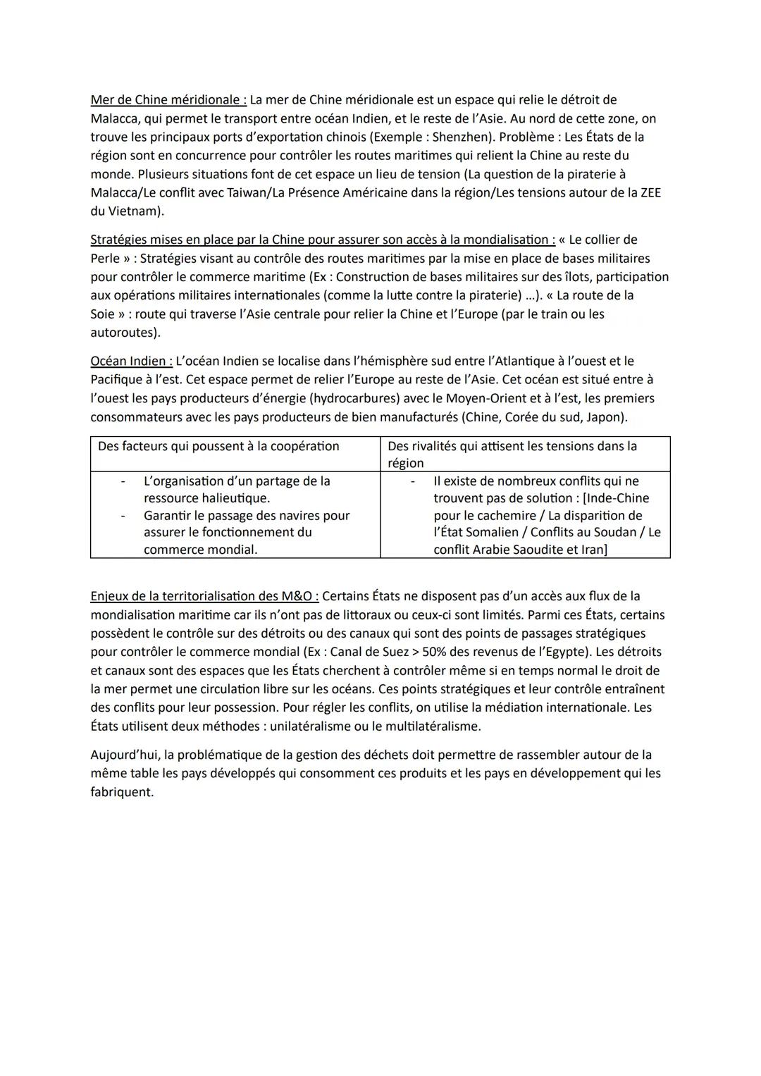 Fiche G1
Intro : les M&O composent 70% de la surface terrestre. Ceux-ci sont connectés entre eux, ce qui
facilite le commerce et le transpor