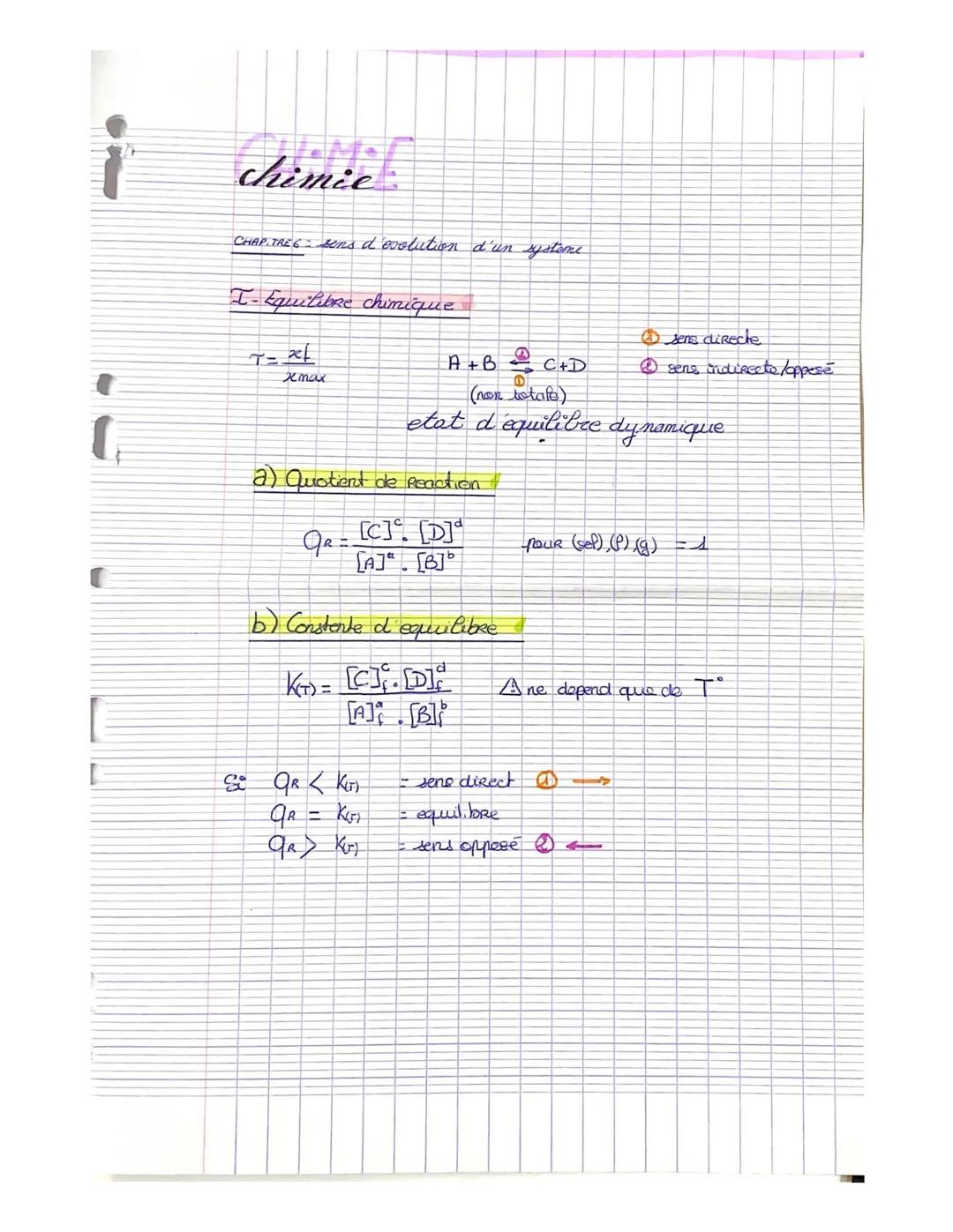 # chimie
CHAP TRE 6 sens d'evolution d'un systeme

I-Equilibre chimique

$T=\frac{xf}{xmax}$

A+B$\rightleftharpoons$C+D
(non totale)

$\qqu