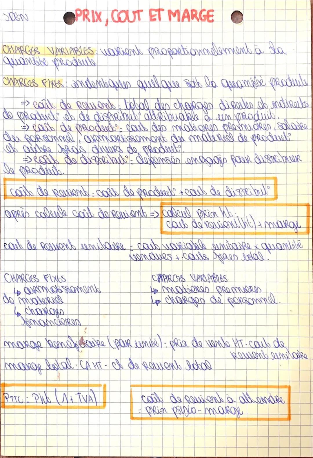 SDGN
# PRIX, COUT ET MARGE
CHARGER VARIABLES varient proportionmalement à la
quanlibe produle
CHARGES FIXES undent ques quelque sat la quamo