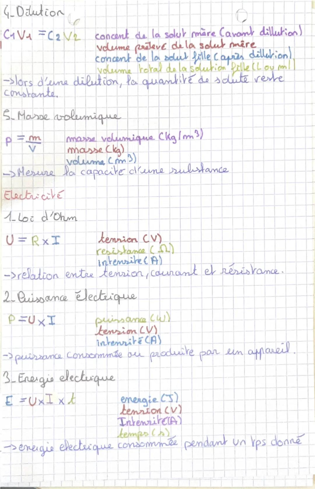 Phys/chimie formule
Mécanique et énergie
1-Vitesse:
$v = \frac{d}{t}$
vitesse (m/s)
temps (s)
-> quantifie la vitesse d'un déplacement
->uti