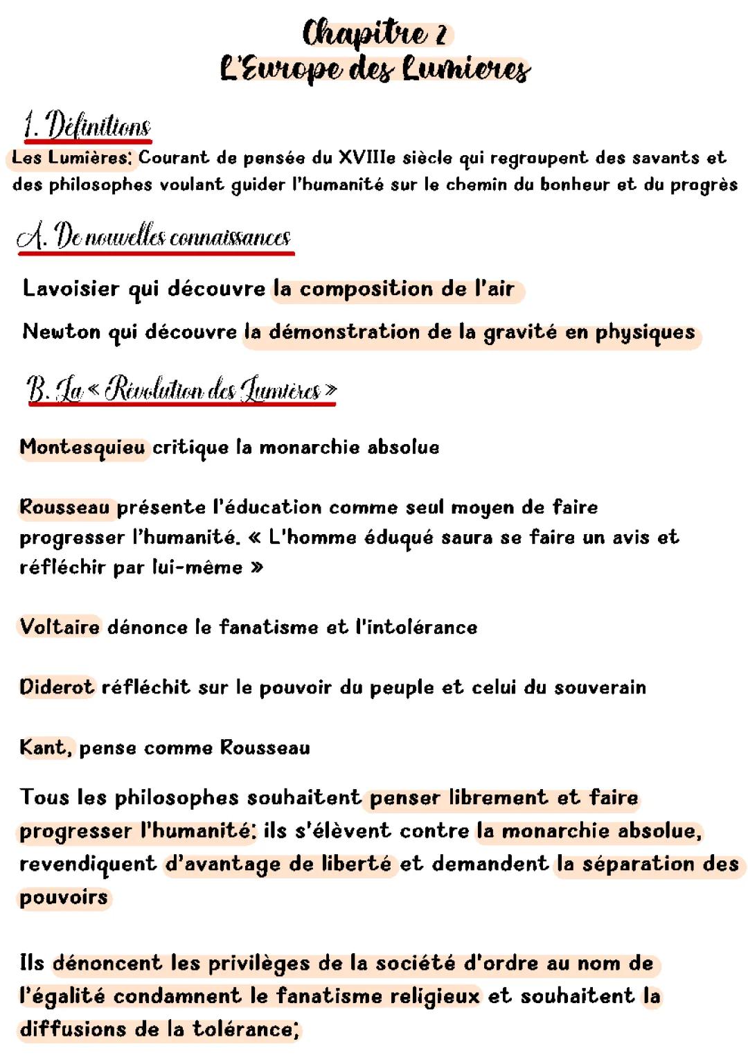 L'Europe des Lumières : 4ème Cours PDF, Évaluation Corrigé, Révision Siècle des Lumières